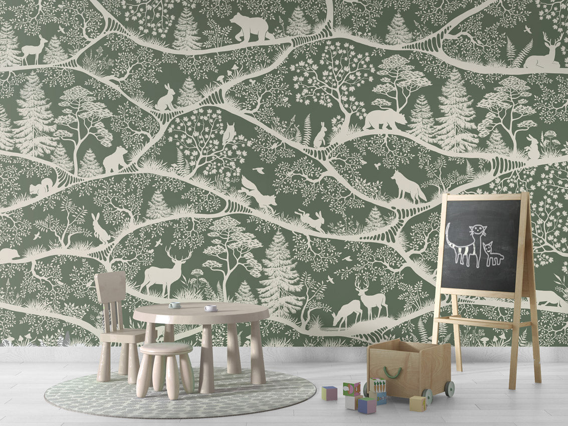 Nordic Nature - green white kids room wallpaper interior — premium wallpaper by Artehub Egypt