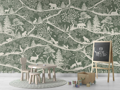 Nordic Nature - green white kids room wallpaper interior — premium wallpaper by Artehub Egypt