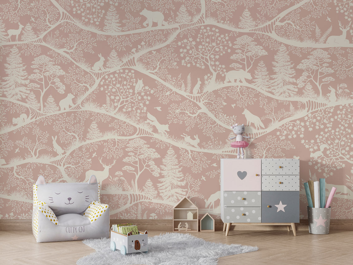 Nordic Nature - pink white kids room wallpaper interior — premium wallpaper by Artehub Egypt