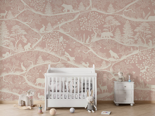Nordic Nature - pink white kids room wallpaper interior — premium wallpaper by Artehub Egypt