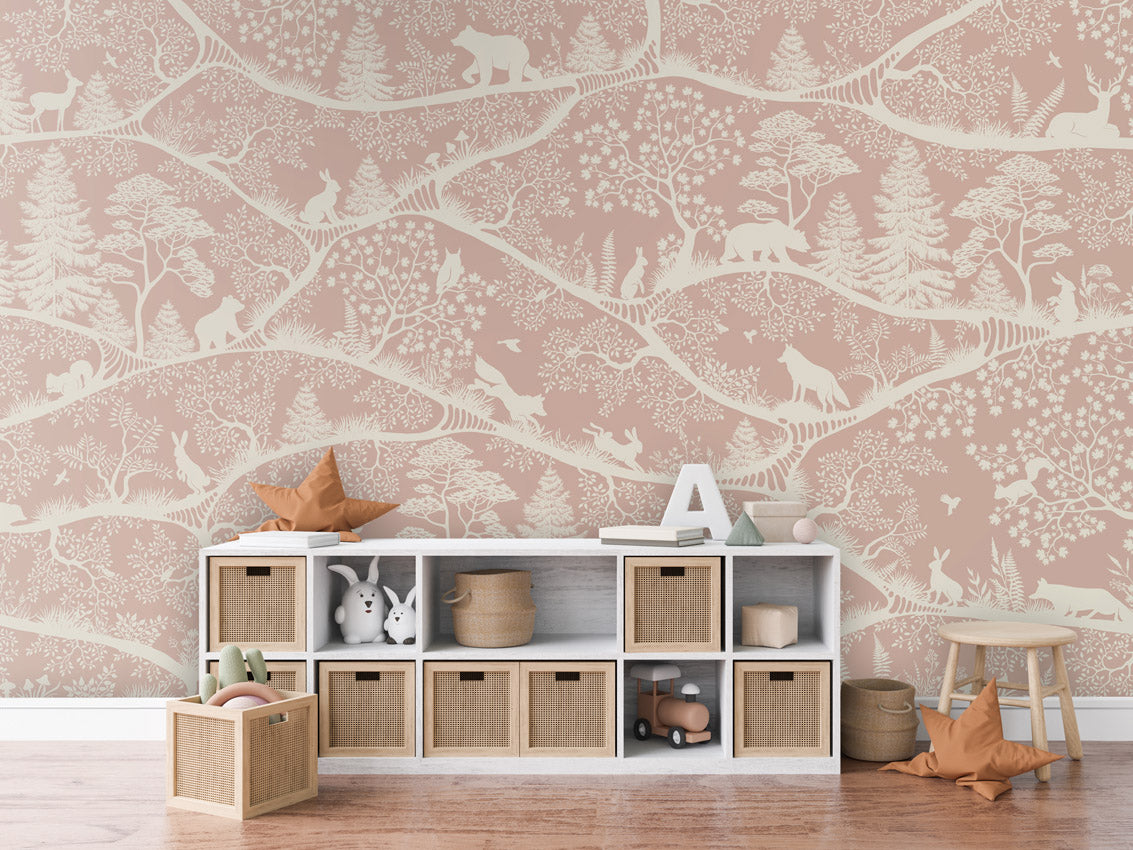Nordic Nature - pink white kids room wallpaper interior — premium wallpaper by Artehub Egypt