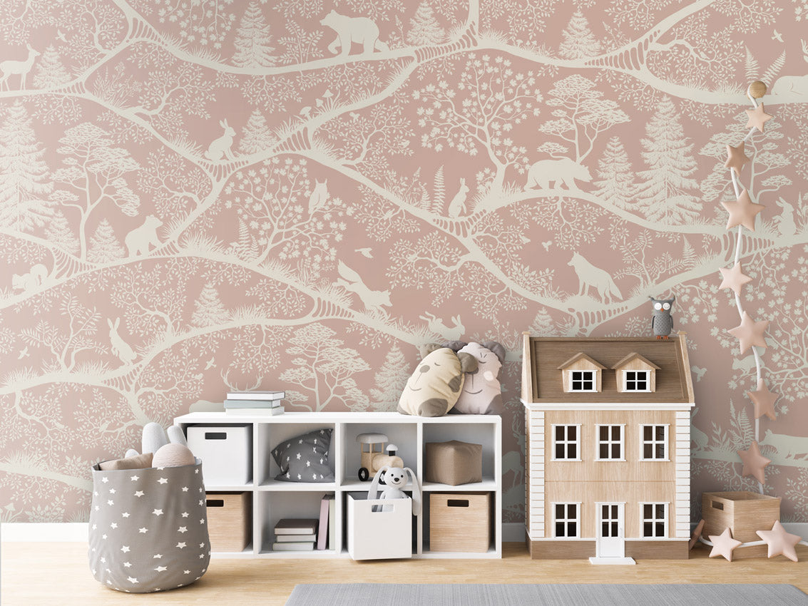 Nordic Nature - pink white kids room wallpaper interior — premium wallpaper by Artehub Egypt