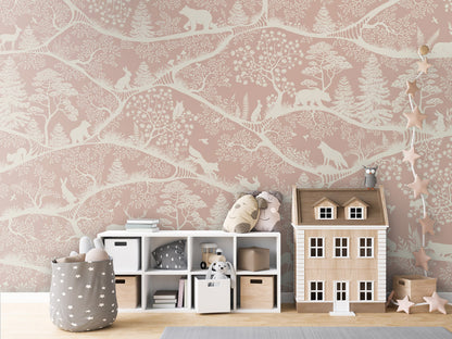 Nordic Nature - pink white kids room wallpaper interior — premium wallpaper by Artehub Egypt