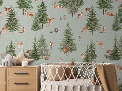 Pine Forest - Blue luxury wallpaper in kids room interior — Artehub Egypt