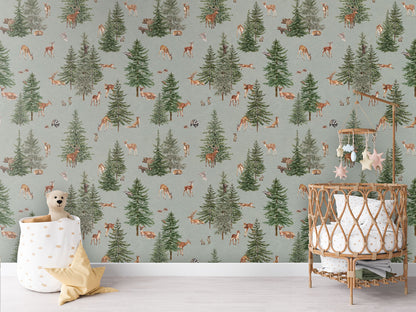 Pine Forest - Blue luxury wallpaper in kids room interior — Artehub Egypt