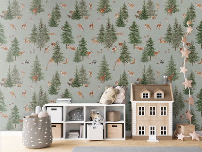 Pine Forest - Blue luxury wallpaper in kids room interior — Artehub Egypt