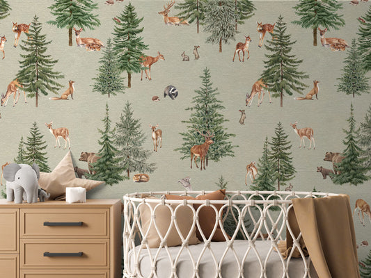 Pine Forest - Green luxury wallpaper in kids room interior — Artehub Egypt