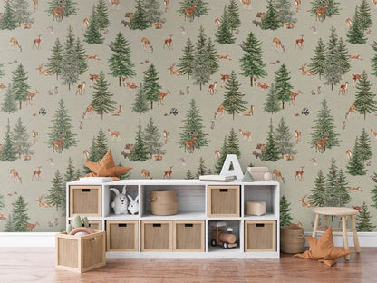 Pine Forest - Green luxury wallpaper in kids room interior — Artehub Egypt
