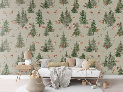 Pine Forest - Green luxury wallpaper in kids room interior — Artehub Egypt
