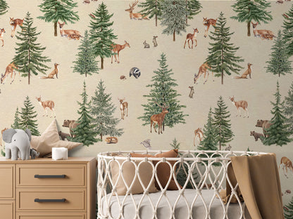 Pine Forest - Sand luxury wallpaper in kids room interior — Artehub Egypt