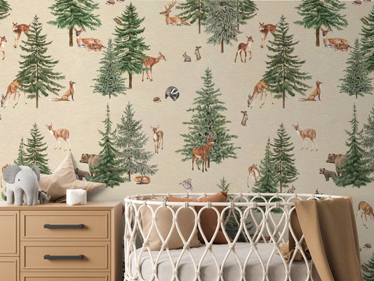 Pine Forest - Sand luxury wallpaper in kids room interior — Artehub Egypt