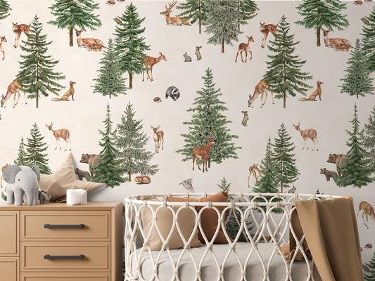 Pine Forest - White luxury wallpaper in kids room interior — Artehub Egypt