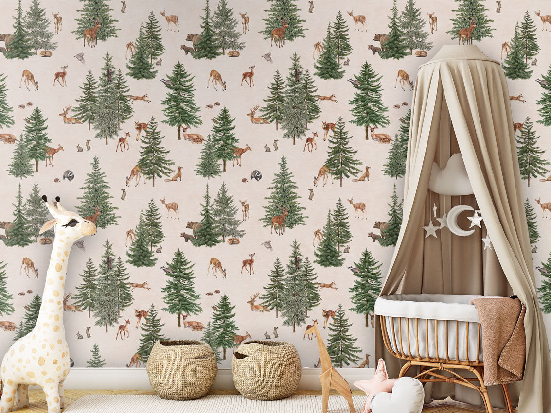 Pine Forest - White luxury wallpaper in kids room interior — Artehub Egypt