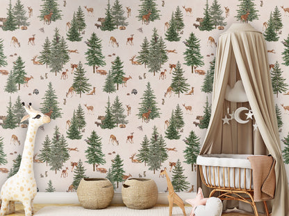 Pine Forest - White luxury wallpaper in kids room interior — Artehub Egypt