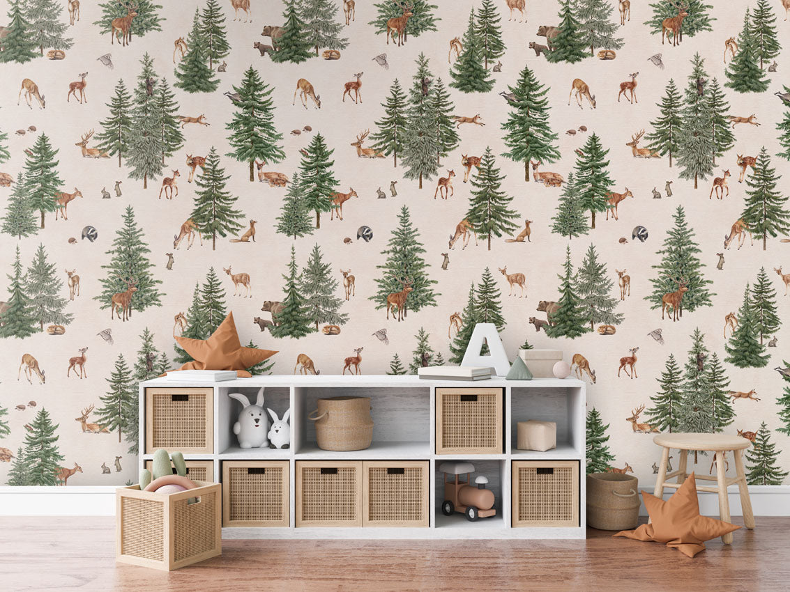 Pine Forest - White luxury wallpaper in kids room interior — Artehub Egypt