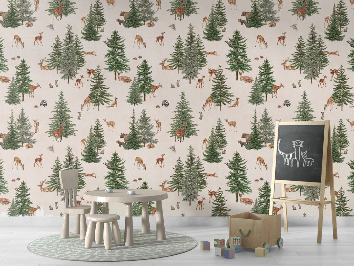 Pine Forest - White luxury wallpaper in kids room interior — Artehub Egypt