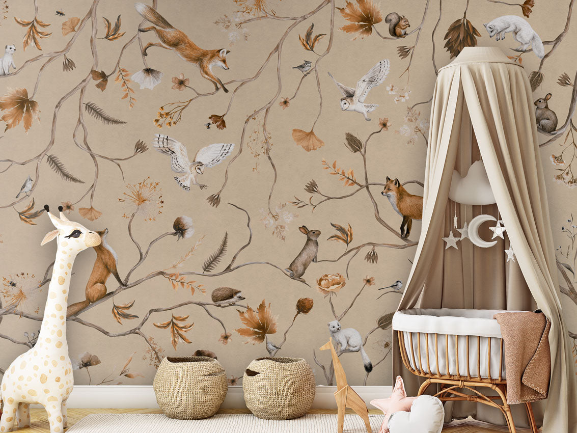Playful Forest - beige luxury wallpaper in kids room interior — Artehub Egypt