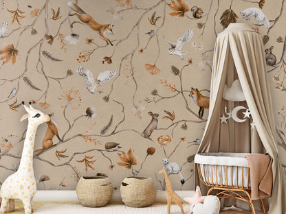 Playful Forest - beige luxury wallpaper in kids room interior — Artehub Egypt
