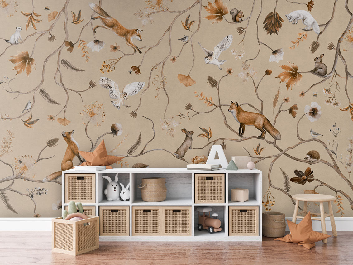 Playful Forest - beige luxury wallpaper in kids room interior — Artehub Egypt
