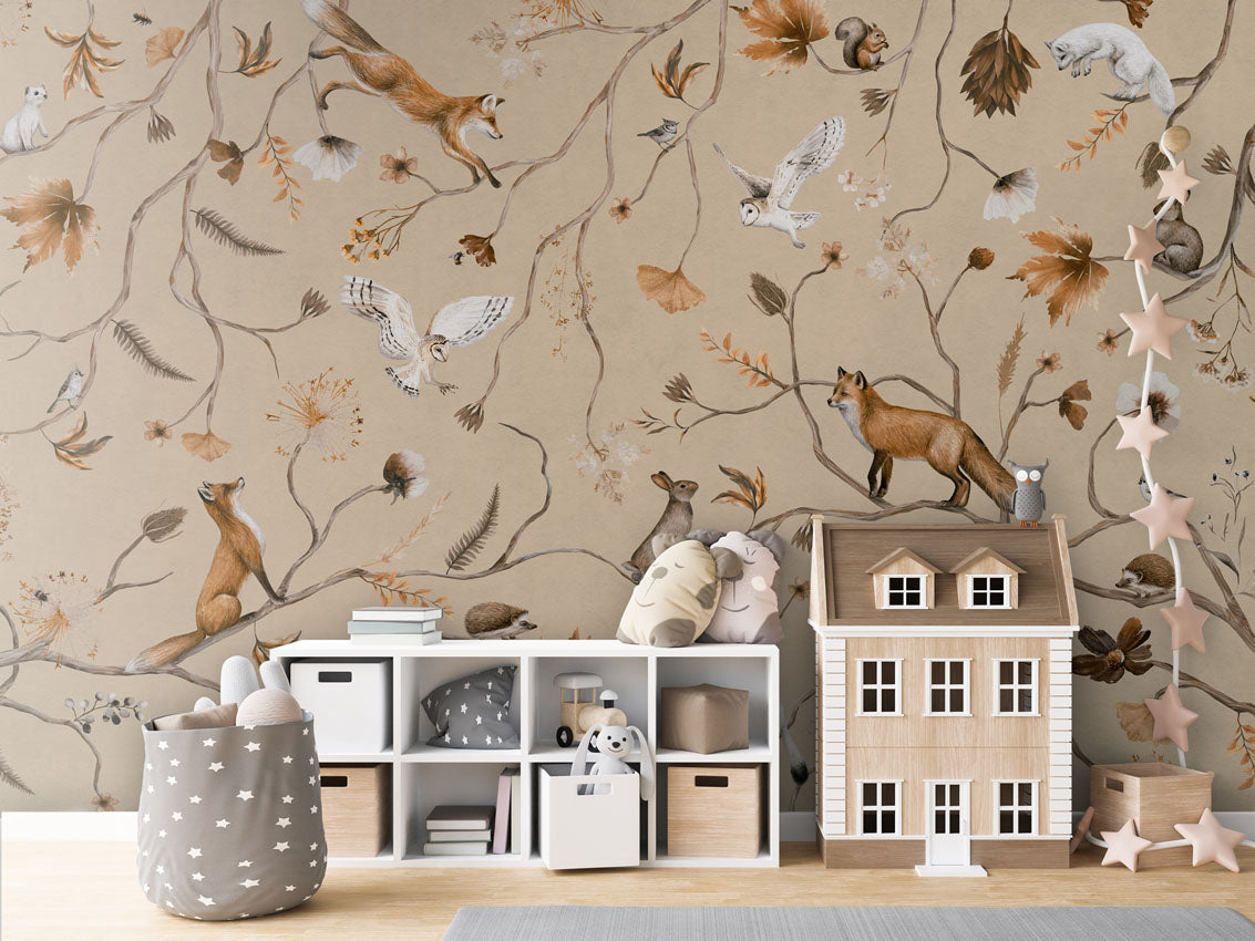 Playful Forest - beige luxury wallpaper in kids room interior — Artehub Egypt