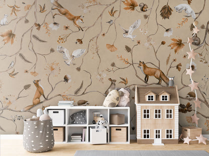 Playful Forest - beige luxury wallpaper in kids room interior — Artehub Egypt