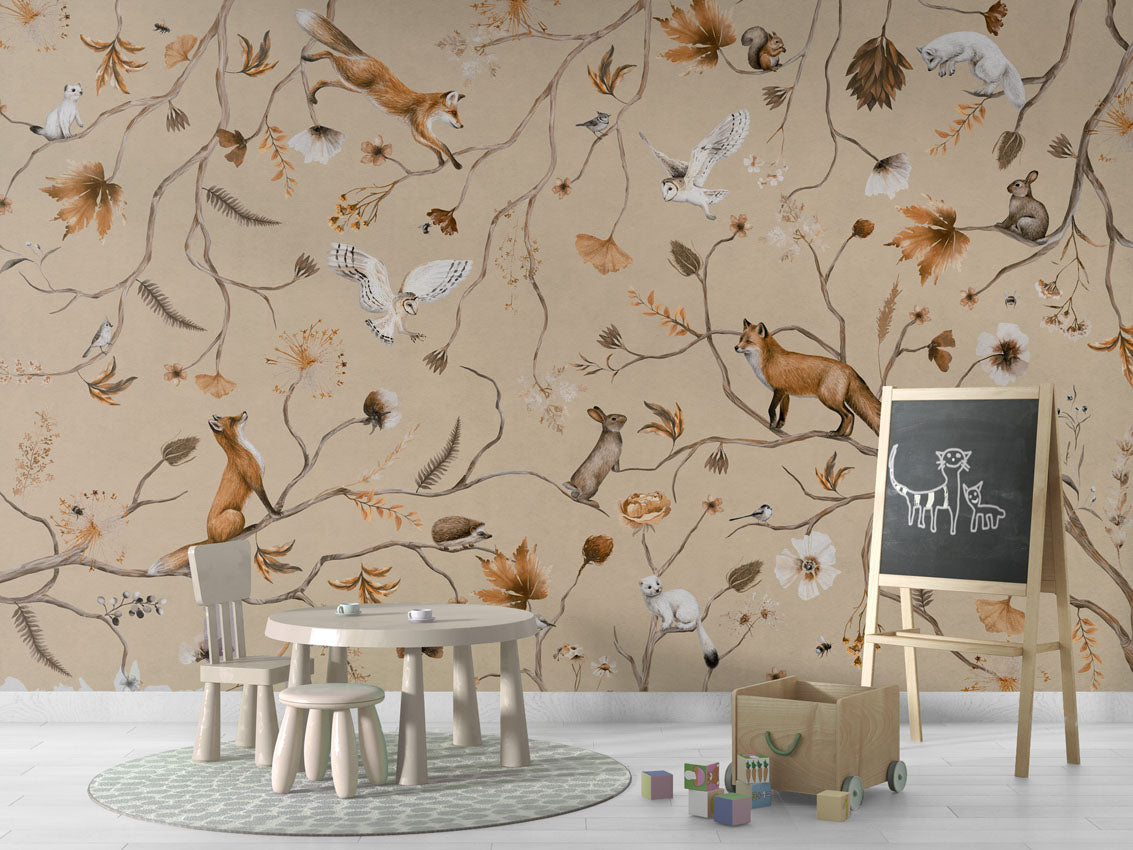 Playful Forest - beige luxury wallpaper in kids room interior — Artehub Egypt
