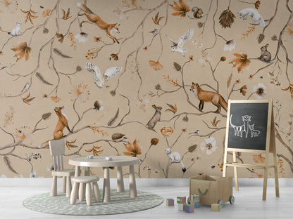 Playful Forest - beige luxury wallpaper in kids room interior — Artehub Egypt