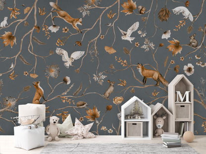 Playful Forest - blue luxury wallpaper in kids room interior — Artehub Egypt