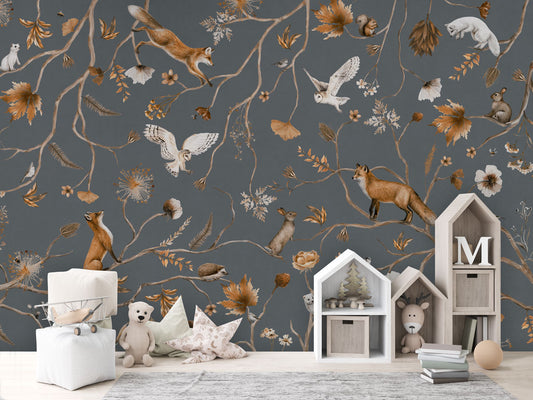 Playful Forest - blue luxury wallpaper in kids room interior — Artehub Egypt