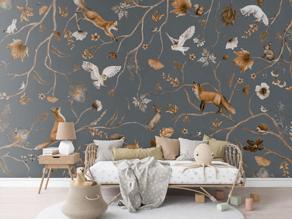 Playful Forest - blue luxury wallpaper in kids room interior — Artehub Egypt