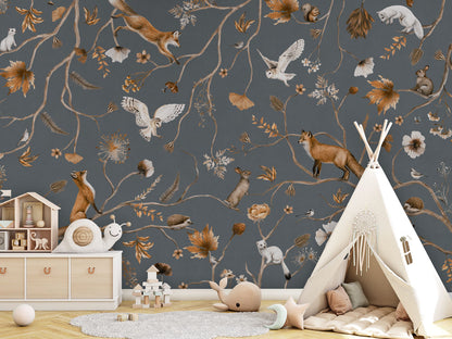 Playful Forest - blue luxury wallpaper in kids room interior — Artehub Egypt