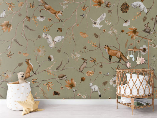 Playful Forest - green luxury wallpaper in kids room interior — Artehub Egypt