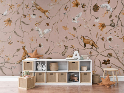Playful Forest - pink luxury wallpaper in kids room interior — Artehub Egypt