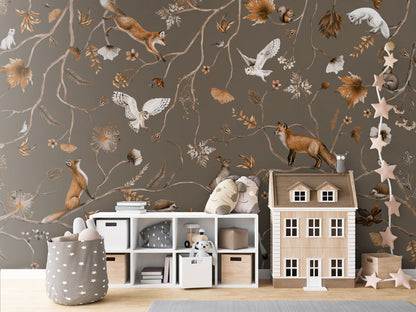 Playful Forest - taupe luxury wallpaper in kids room interior — Artehub Egypt