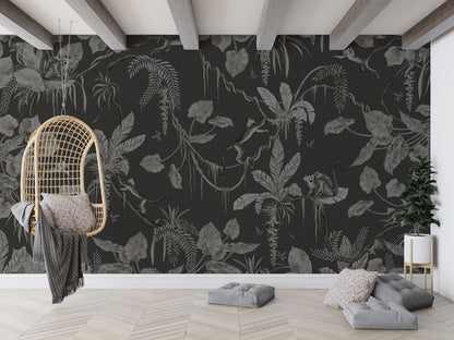 Playful Monkeys - Monochrome - black luxury wallpaper in kids room interior — Artehub Egypt