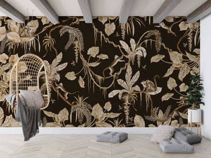 Playful Monkeys - Vintage - black luxury wallpaper in kids room interior — Artehub Egypt