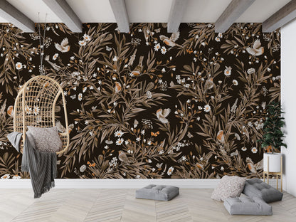 Playful Robins - Vintage - black luxury wallpaper in kids room interior — Artehub Egypt