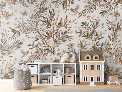 Playful Robins - Vintage - white luxury wallpaper in kids room interior — Artehub Egypt