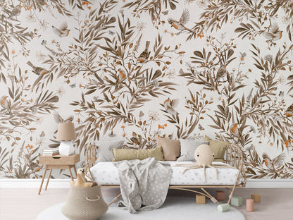 Playful Robins - Vintage - white luxury wallpaper in kids room interior — Artehub Egypt