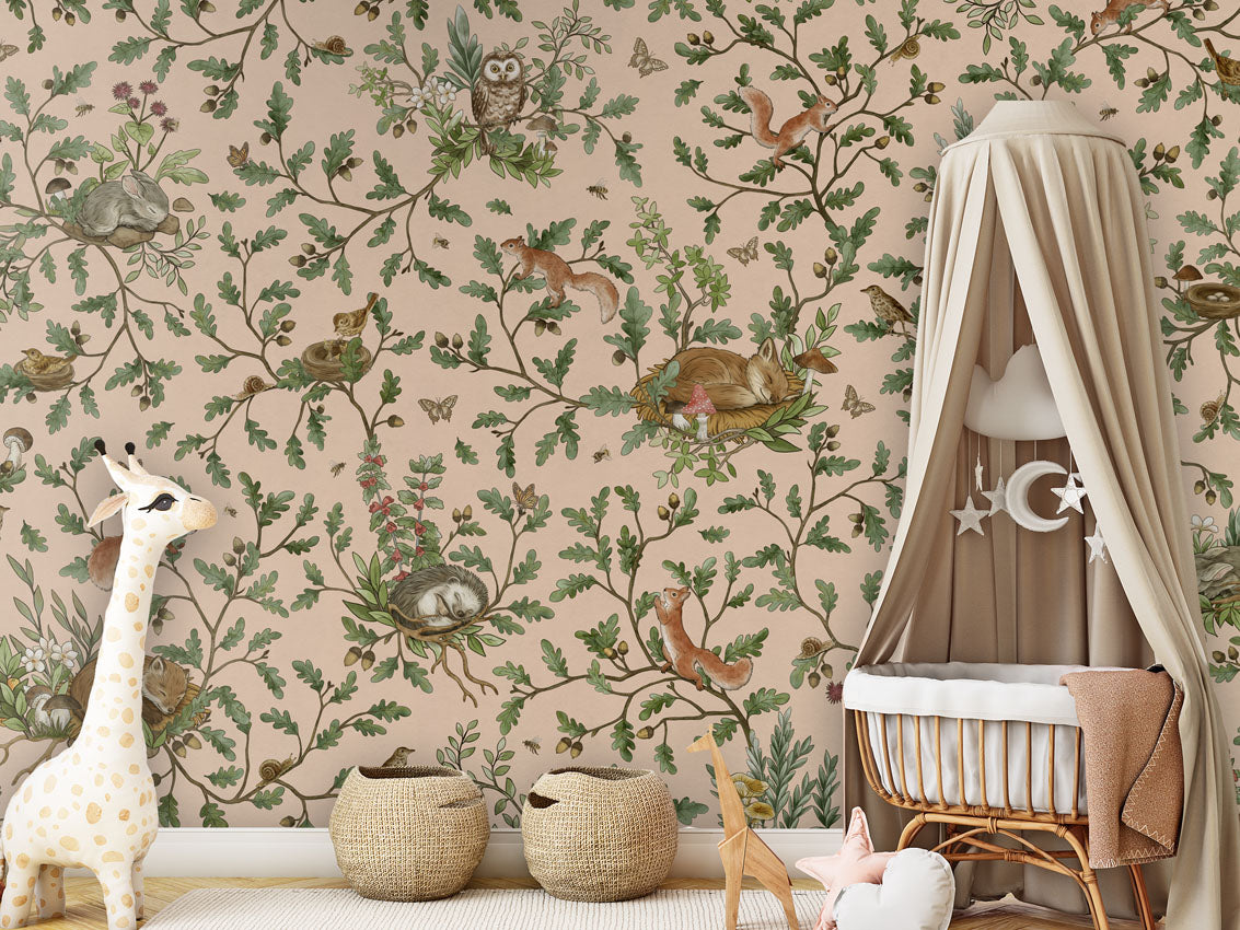 Playful Woods - beige luxury wallpaper in kids room interior — Artehub Egypt