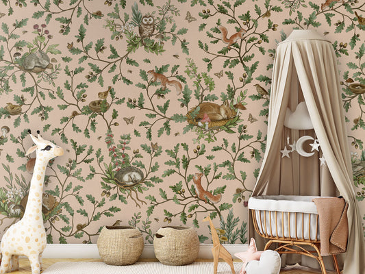 Playful Woods - beige luxury wallpaper in kids room interior — Artehub Egypt