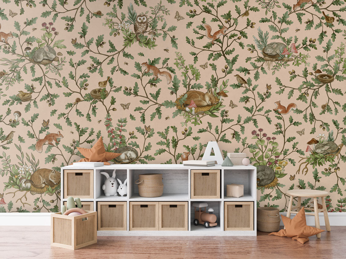 Playful Woods - beige luxury wallpaper in kids room interior — Artehub Egypt