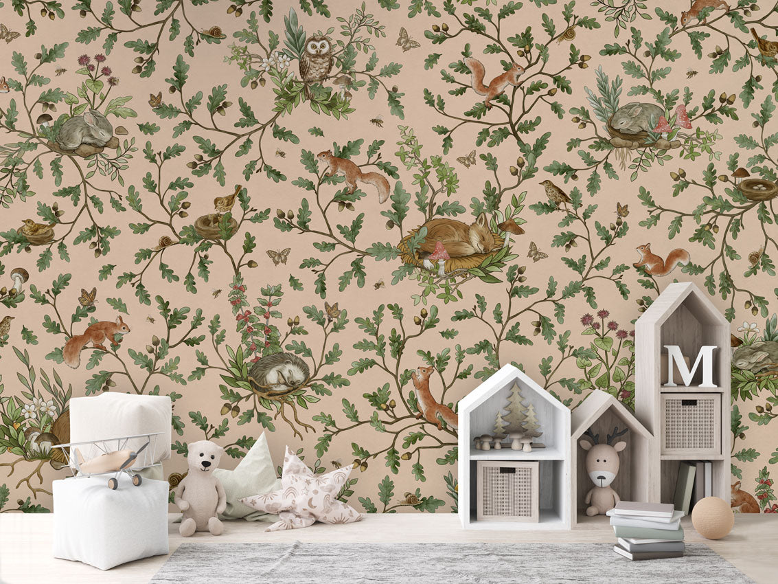 Playful Woods - beige luxury wallpaper in kids room interior — Artehub Egypt
