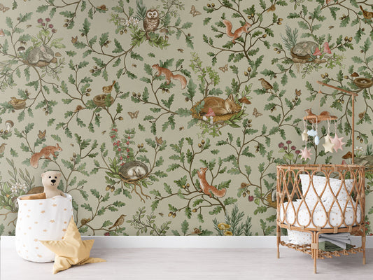Playful Woods - green luxury wallpaper in kids room interior — Artehub Egypt