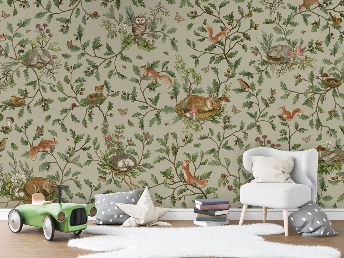 Playful Woods - green luxury wallpaper in kids room interior — Artehub Egypt