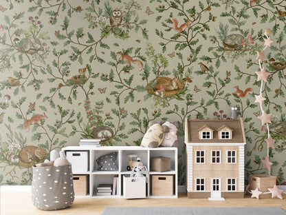 Playful Woods - green luxury wallpaper in kids room interior — Artehub Egypt