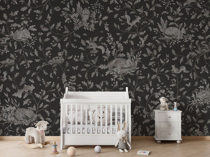 Playful Woods - Monochrome - black luxury wallpaper in kids room interior — Artehub Egypt