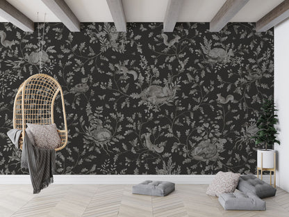 Playful Woods - Monochrome - black luxury wallpaper in kids room interior — Artehub Egypt