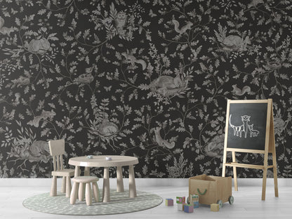 Playful Woods - Monochrome - black luxury wallpaper in kids room interior — Artehub Egypt
