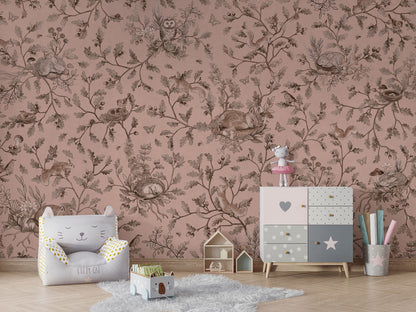 Playful Woods - Monochrome - pink luxury wallpaper in kids room interior — Artehub Egypt